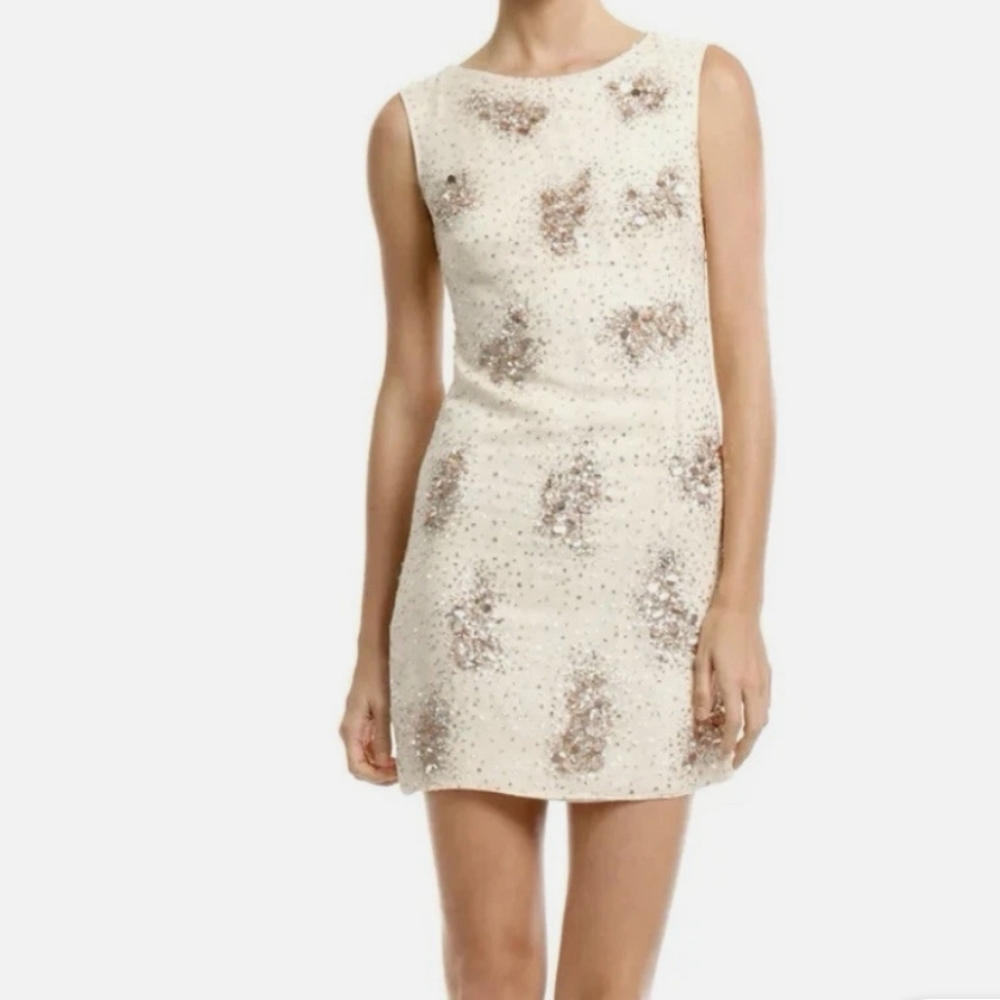 Badgley Mischka Silk Sequin Sheath Dress Wedding Guest Size 2